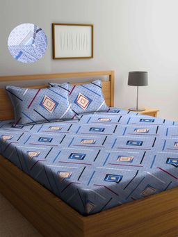 ARRABI - Grey Graphics TC Cotton Blend Double Fitted Bedsheet with 2 Pillow Covers