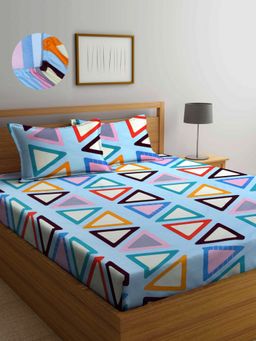 ARRABI - Multi Geometric TC Cotton Blend Double Fitted Bedsheet with 2 Pillow Covers