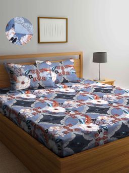 ARRABI - Multi Floral TC Cotton Blend Double Fitted Bedsheet with 2 Pillow Covers