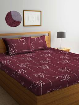 ARRABI - Brown Graphic TC Cotton Blend Double Fitted Bedsheet with 2 Pillow Covers