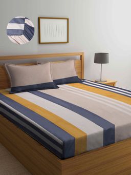 ARRABI - Multi Stripes TC Cotton Blend Double King Fitted Bedsheet with 2 Pillow Covers