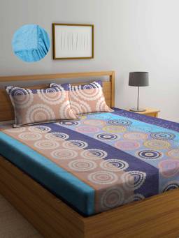 ARRABI - Multi Indian TC Cotton Blend Double King Fitted Bedsheet with 2 Pillow Covers