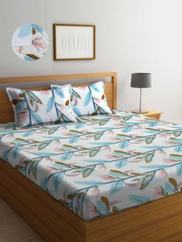 ARRABI - Multi Leaf TC Cotton Blend Double Fitted Bedsheet with 2 Pillow Covers