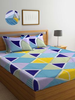 ARRABI - Multi Geometric TC Cotton Blend Double Fitted Bedsheet with 2 Pillow Covers