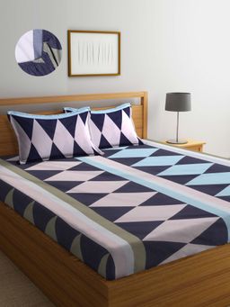 ARRABI - Multi Geometric TC Cotton Blend Double Fitted Bedsheet with 2 Pillow Covers