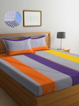 ARRABI - Multi Geometric TC Cotton Blend Double Fitted Bedsheet with 2 Pillow Covers