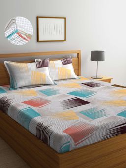 ARRABI - Multi Graphic TC Cotton Blend Double Fitted Bedsheet with 2 Pillow Covers