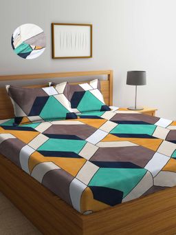 ARRABI - Multi Graphic TC Cotton Blend Double Fitted Bedsheet with 2 Pillow Covers