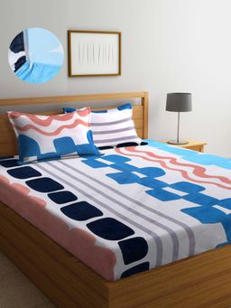 ARRABI - Multi Abstract TC Cotton Blend Double Fitted Bedsheet with 2 Pillow Covers
