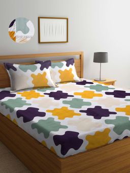 ARRABI - Multi Abstract TC Cotton Blend Double Fitted Bedsheet with 2 Pillow Covers