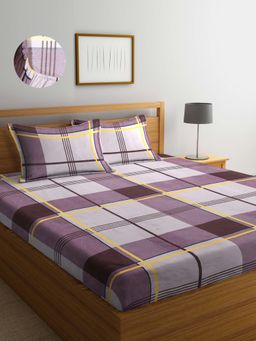 ARRABI - Multi Checks TC Cotton Blend Double Fitted Bedsheet with 2 Pillow Covers