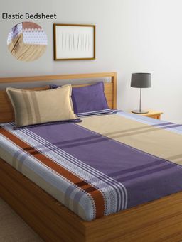 ARRABI - Multi Geometric TC Cotton Blend Double Fitted Bedsheet with 2 Pillow Covers