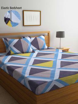 ARRABI - Multi Geometric TC Cotton Blend Double Fitted Bedsheet with 2 Pillow Covers