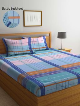 ARRABI - Multi Geometric TC Cotton Blend Double Fitted Bedsheet with 2 Pillow Covers