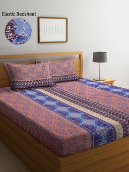 ARRABI - Multi Indian TC Cotton Blend Double Fitted Bedsheet with 2 Pillow Covers
