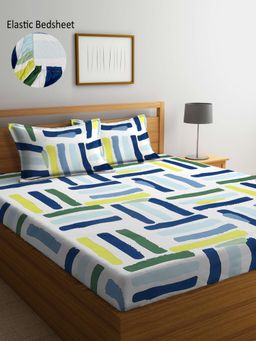 ARRABI - Multi Geometric TC Cotton Blend Double Fitted Bedsheet with 2 Pillow Covers