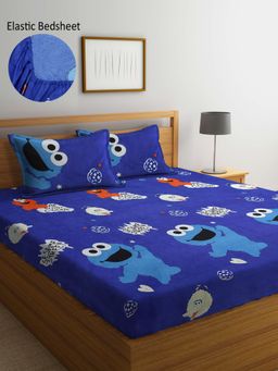 ARRABI - Blue Cartoon TC Cotton Blend Double Fitted Bedsheet with 2 Pillow Covers