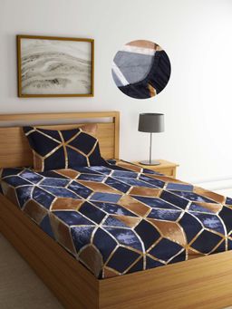 ARRABI - Brown Geometric TC Cotton Blend Single Fitted Bedsheet with 1 Pillow Cover