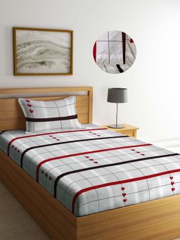 ARRABI - Grey Geometric TC Cotton Blend Single Fitted Bedsheet with 1 Pillow Cover