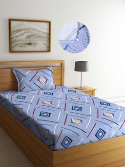 ARRABI - Grey Graphic TC Cotton Blend Single Fitted Bedsheet with 1 Pillow Cover