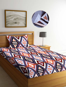 ARRABI - Multi Geometric TC Cotton Blend Single Fitted Bedsheet with 1 Pillow Cover