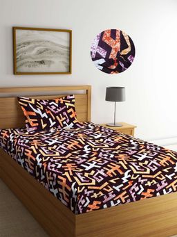 ARRABI - Multi Graphic TC Cotton Blend Single Fitted Bedsheet with 1 Pillow Cover