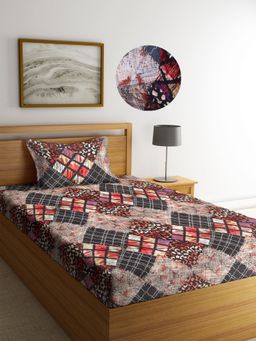 ARRABI - Multi Abstract TC Cotton Blend Single Fitted Bedsheet with 1 Pillow Cover
