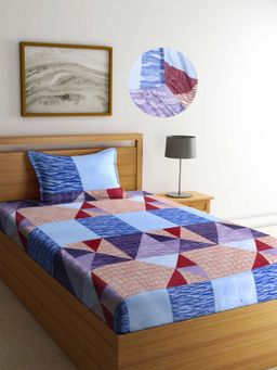 ARRABI - Multi Geometric TC Cotton Blend Single Fitted Bedsheet with 1 Pillow Cover