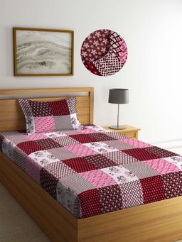 ARRABI - Multi Geometric TC Cotton Blend Single Fitted Bedsheet with 1 Pillow Cover