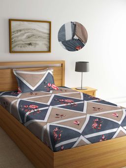 ARRABI - Multi-Color Geometric TC Cotton Blend Single Fitted Bedsheet with 1 Pillow Cover