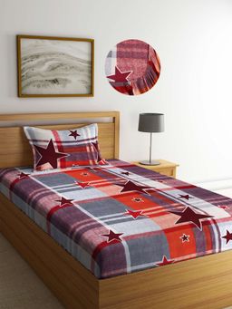 ARRABI - Multi Geometric TC Cotton Blend Single Fitted Bedsheet with 1 Pillow Cover