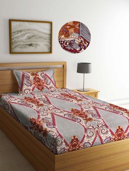 ARRABI - Grey Indian TC Cotton Blend Single Fitted Bedsheet with 1 Pillow Cover