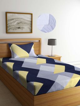 ARRABI - Multi Geometric TC Cotton Blend Single Fitted Bedsheet with 1 Pillow Cover
