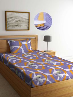 ARRABI - Grey Floral TC Cotton Blend Single Fitted Bedsheet with 1 Pillow Cover