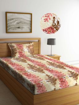 ARRABI - Multi Floral TC Cotton Blend Single Fitted Bedsheet with 1 Pillow Cover