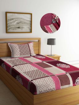 ARRABI - Multi Indian TC Cotton Blend Single Fitted Bedsheet with 1 Pillow Cover