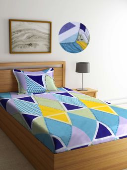 ARRABI - Multi Geometric TC Cotton Blend Single Fitted Bedsheet with 1 Pillow Cover