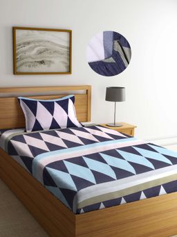 ARRABI - Multi Geometric TC Cotton Blend Single Fitted Bedsheet with 1 Pillow Cover