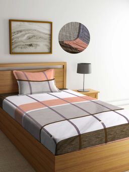 ARRABI - Multi Geometric TC Cotton Blend Single Fitted Bedsheet with 1 Pillow Cover