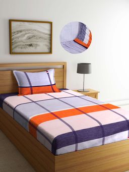 ARRABI - Multi Geometric TC Cotton Blend Single Fitted Bedsheet with 1 Pillow Cover