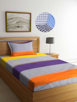 ARRABI - Multi Stripes TC Cotton Blend Single Fitted Bedsheet with 1 Pillow Cover