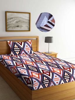 ARRABI - Multi Geometric TC Cotton Blend Single Fitted Bedsheet with 1 Pillow Cover