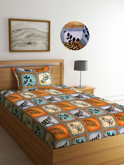 ARRABI - Multi Floral TC Cotton Blend Single Fitted Bedsheet with 1 Pillow Cover