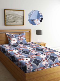 ARRABI - Multi Floral TC Cotton Blend Single Fitted Bedsheet with 1 Pillow Cover