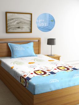 ARRABI - Multi Cartoon TC Cotton Blend Single Fitted Bedsheet with 1 Pillow Cover