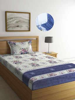 ARRABI - Multi Floral TC Cotton Blend Single Fitted Bedsheet with 1 Pillow Cover
