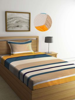 ARRABI - Multi Stripes TC Cotton Blend Single Fitted Bedsheet with 1 Pillow Cover