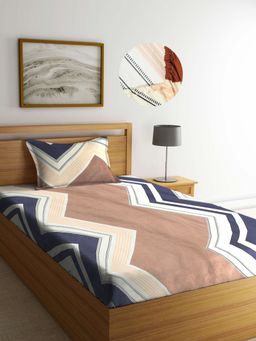 ARRABI - Multi Geometric TC Cotton Blend Single Fitted Bedsheet with 1 Pillow Cover