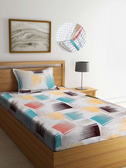 ARRABI - Multi Graphic TC Cotton Blend Single Fitted Bedsheet with 1 Pillow Cover