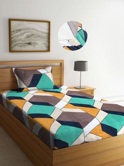 ARRABI - Multi Geometric TC Cotton Blend Single Fitted Bedsheet with 1 Pillow Cover